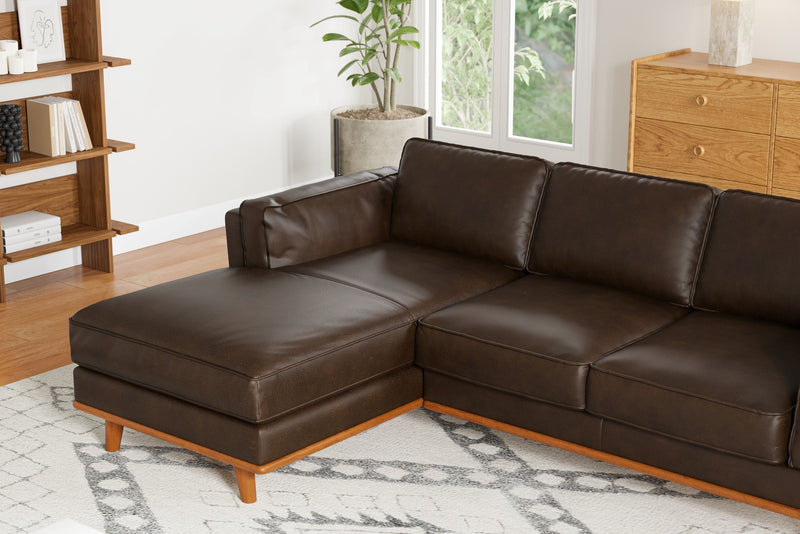 Valencia Artisan Top Grain Leather Three Seats with Left Chaise Sofa, Chocolate