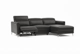 Valencia Andria Modern Right Hand Facing Top Grain Leather Reclining Sectional Sofa, Black Color