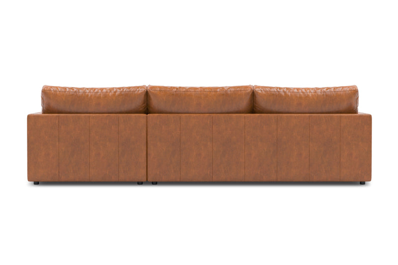 Valencia Serena Leather Three Seats with Right Chaise Sectional Sofa, Cognac
