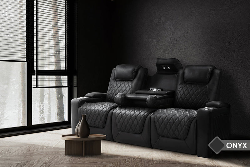 Valencia Oslo Luxury Console Home Theater Seating Console Row of 3 Dropdown Center, Onyx