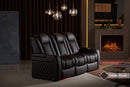 Valencia Tuscany Luxury Console Leather Home Theater Seating Row of 3 Dropdown Center, Onyx
