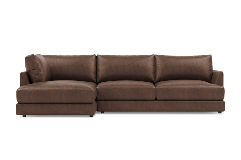 Valencia Serena Leather Three Seats with Left Chaise Sectional Sofa, Brown