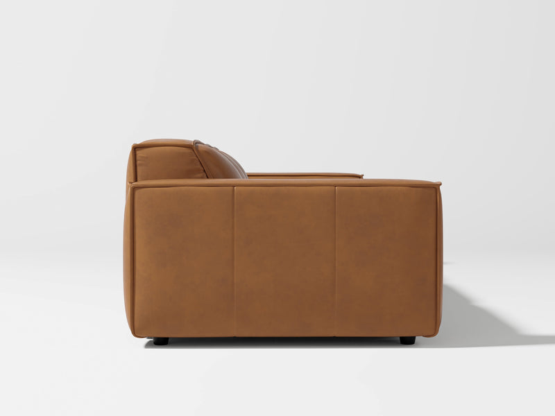 Valencia Nathan Full Aniline Leather Modular Sofa with Down Feather, Three Seats, Caramel Brown Color
