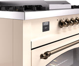 ILVE Nostalgie II 60-Inch Dual Fuel Range with 7 Burners, Griddle, & French Top with Triple Glass Door Oven in Antique White with Bronze Trim (UP60FSNMPAWB)