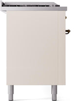 ILVE Nostalgie II 60-Inch Dual Fuel Range with 7 Burners, Griddle, & French Top with Triple Glass Door Oven in Antique White with Bronze Trim (UP60FSNMPAWB)