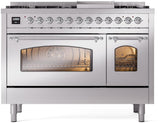 ILVE Nostalgie II 48-Inch Freestanding Natural Gas Dual Fuel Range in Stainless Steel with Chrome Trim (UP48FNMPSSC)