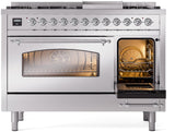 ILVE Nostalgie II 48-Inch Freestanding Natural Gas Dual Fuel Range in Stainless Steel with Chrome Trim (UP48FNMPSSC)