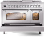 ILVE Nostalgie II 48-Inch Freestanding Natural Gas Dual Fuel Range in Stainless Steel with Chrome Trim (UP48FNMPSSC)