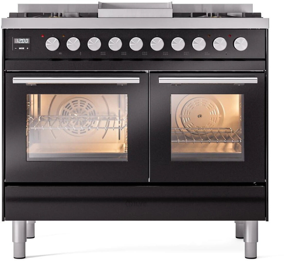 ILVE Professional Plus II 40-Inch Freestanding Propane Gas Dual Fuel Range with 6 Sealed Burner in Glossy Black (UPD40FWMPBKLP)