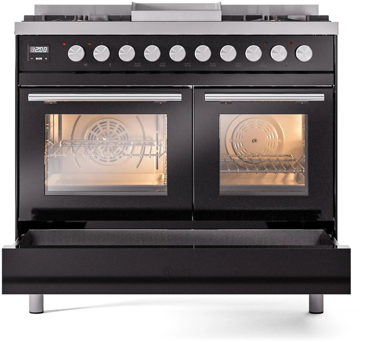 ILVE Professional Plus II 40-Inch Freestanding Propane Gas Dual Fuel Range with 6 Sealed Burner in Glossy Black (UPD40FWMPBKLP)