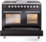 ILVE Professional Plus II 40-Inch Freestanding Propane Gas Dual Fuel Range with 6 Sealed Burner in Glossy Black (UPD40FWMPBKLP)