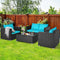 4PCS Outdoor Rattan Wicker Patio Furniture Set With Turquoise Cushions (97145368)