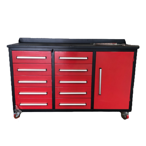5.5ft Heavy Duty Mobile Workbench with Cabinet & 10 Drawers