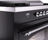 ILVE Nostalgie II 60-Inch Natural Gas Dual Fuel Range with 7 Burners, Griddle, & French Top with Triple Glass Door Oven in Glossy Black with Chrome Trim (UP60FSNMPBKC)