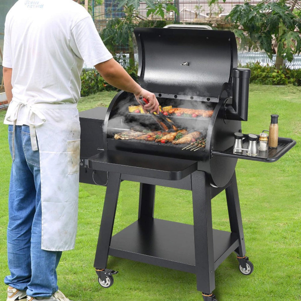 53" Heavy-Duty Portable Wood Pellet BBQ Grill With Cart (SAK93641)