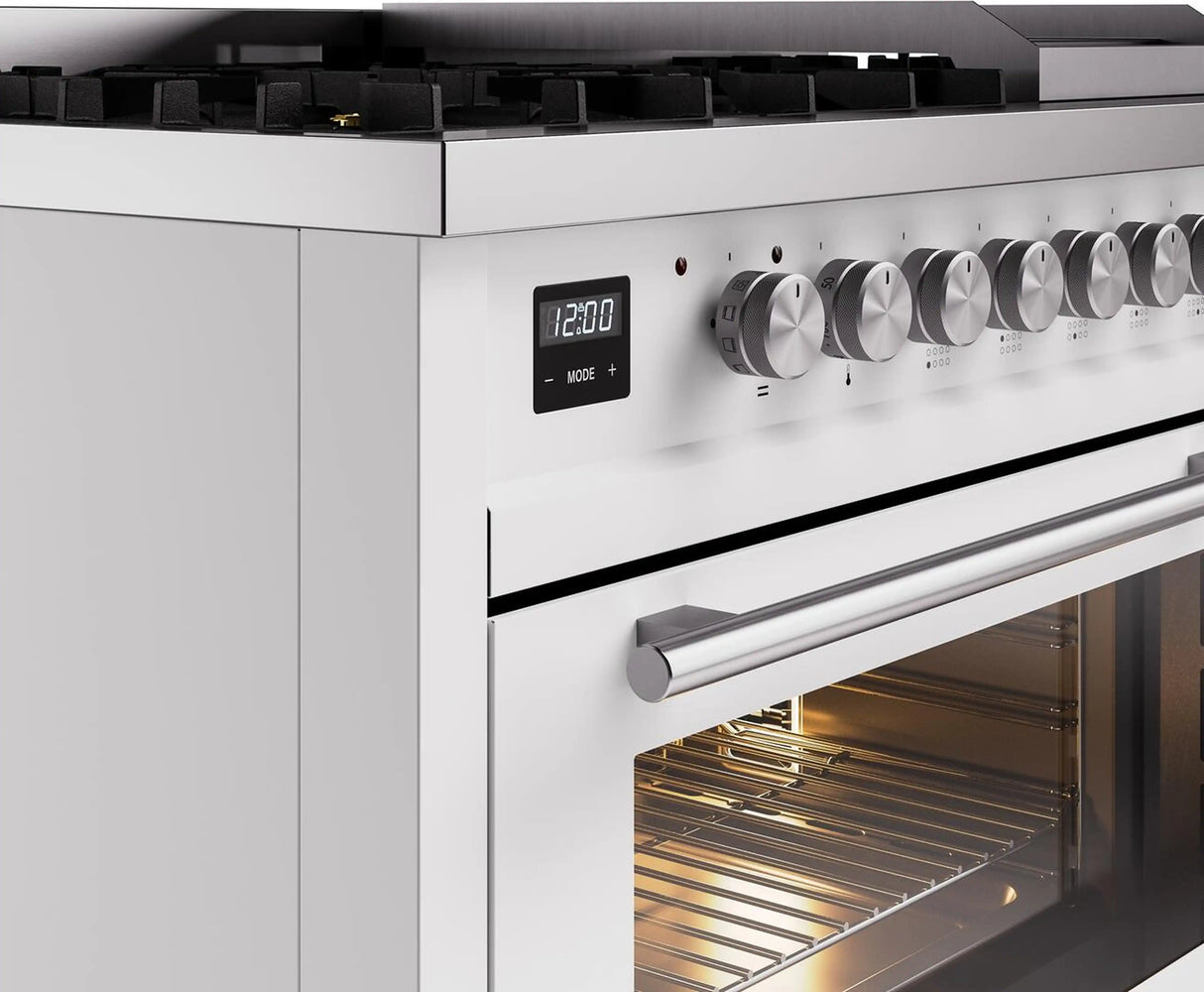 ILVE 48-Inch Professional Plus II Freestanding Natural Gas Dual Fuel Range with 8 Sealed Burner in White (UP48FWMPWH)
