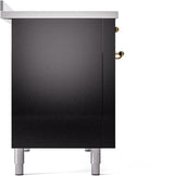 ILVE Nostalgie II 48-Inch Freestanding Electric Induction Range in Glossy Black with Brass Trim (UPI486NMPBKG)