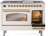 ILVE Nostalgie II 48-Inch Dual Fuel Freestanding Range in Antique White with Brass Trim (UP48FNMPAWGLP)
