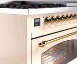 ILVE Nostalgie II 48-Inch Freestanding Natural Gas Dual Fuel Range in Antique White with Brass Trim (UP48FNMPAWG)