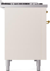 ILVE Nostalgie II 48-Inch Freestanding Natural Gas Dual Fuel Range in Antique White with Brass Trim (UP48FNMPAWG)