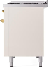 ILVE Nostalgie II 48-Inch Freestanding Natural Gas Dual Fuel Range in Antique White with Brass Trim (UP48FNMPAWG)