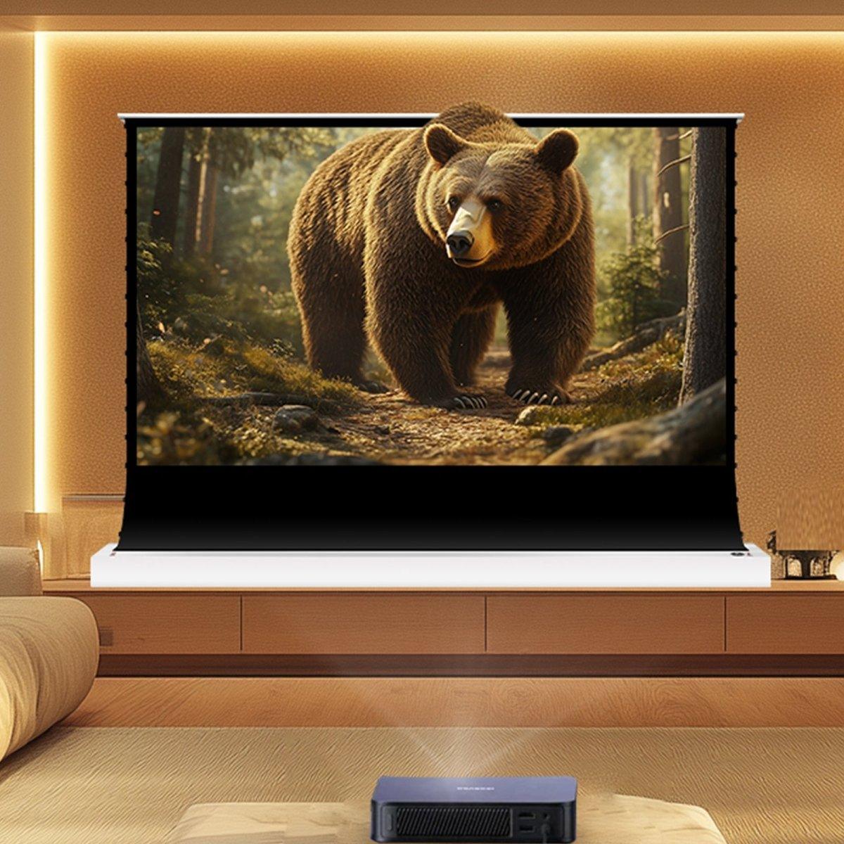 BUNDLE Dangbei Atom First Google TV Laser Projector & S White Cinema Motorized Tension Floor Rising Projector Screen