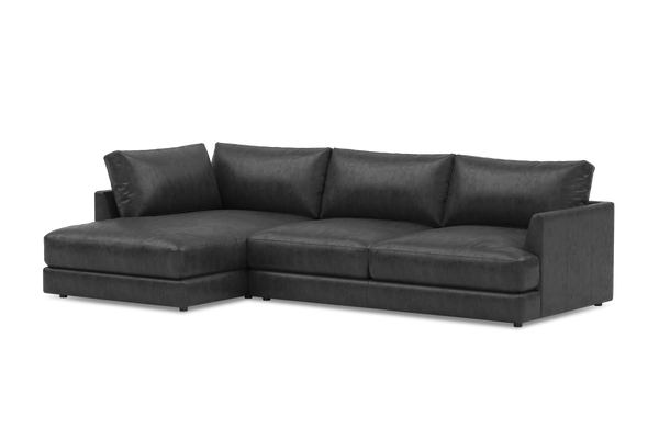Valencia Serena Leather Three Seats with Left Chaise Sectional Sofa, Black