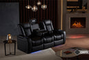 Valencia Tuscany Luxury Console Leather Home Theater Seating Row of 3 Dropdown Center, Onyx