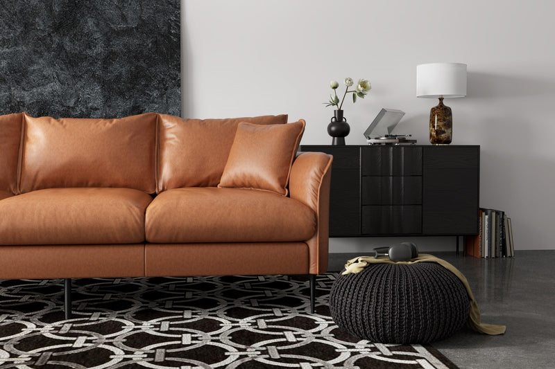 Valencia Jasper Leather Three Seats Sofa, Cognac Color