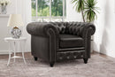 Valencia Parma Full Aniline Leather Chesterfield Single Sofa Accent Chair, Black