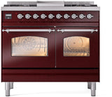 ILVE Nostalgie II 40-Inch Dual Fuel Freestanding Range in Burgundy with Chrome Trim (UPD40FNMPBUCLP)