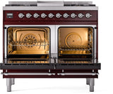 ILVE Nostalgie II 40-Inch Dual Fuel Freestanding Range in Burgundy with Chrome Trim (UPD40FNMPBUCLP)
