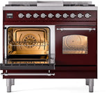 ILVE Nostalgie II 40-Inch Dual Fuel Freestanding Range in Burgundy with Chrome Trim (UPD40FNMPBUCLP)