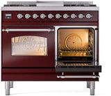 ILVE Nostalgie II 40-Inch Dual Fuel Freestanding Range in Burgundy with Chrome Trim (UPD40FNMPBUCLP)