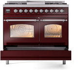 ILVE Nostalgie II 40-Inch Dual Fuel Freestanding Range in Burgundy with Chrome Trim (UPD40FNMPBUCLP)