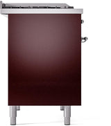 ILVE Nostalgie II 40-Inch Dual Fuel Freestanding Range in Burgundy with Chrome Trim (UPD40FNMPBUCLP)