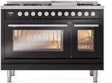 ILVE 48-Inch Professional Plus II Freestanding Propane Gas Dual Fuel Range with 8 Sealed Burner in Glossy Black (UP48FWMPBKLP)