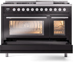 ILVE 48-Inch Professional Plus II Freestanding Propane Gas Dual Fuel Range with 8 Sealed Burner in Glossy Black (UP48FWMPBKLP)