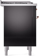 ILVE Nostalgie II 36-Inch Dual Fuel Freestanding Range in Glossy Black with Copper Trim (UP36FNMPBKPLP)