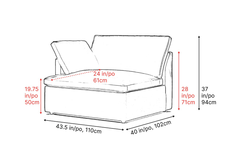 Valencia Isola Cloud Top Grain Leather Theater Lounge Modular Sofa Left Arm Piece, Black Color