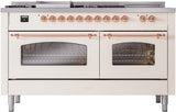 ILVE Nostalgie II 60-Inch Natural Gas Dual Fuel Range with 7 Burners, Griddle, & French Top with Triple Glass Door Oven in Antique White with Copper Trim (UP60FSNMPAWP)