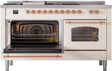 ILVE Nostalgie II 60-Inch Natural Gas Dual Fuel Range with 7 Burners, Griddle, & French Top with Triple Glass Door Oven in Antique White with Copper Trim (UP60FSNMPAWP)