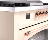 ILVE Nostalgie II 60-Inch Natural Gas Dual Fuel Range with 7 Burners, Griddle, & French Top with Triple Glass Door Oven in Antique White with Copper Trim (UP60FSNMPAWP)