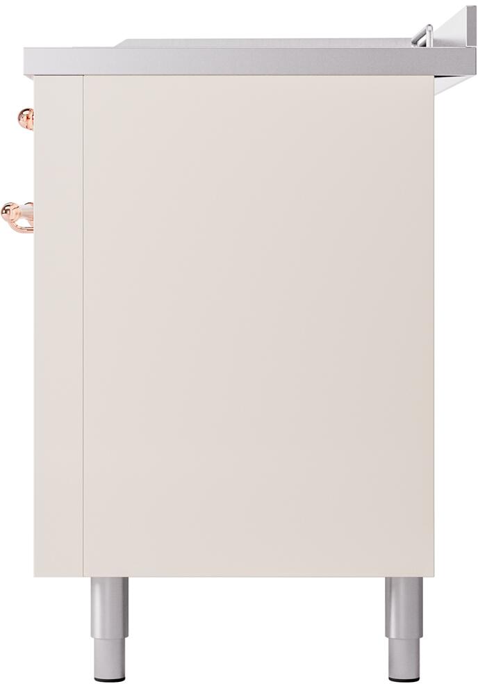 ILVE Nostalgie II 60-Inch Natural Gas Dual Fuel Range with 7 Burners, Griddle, & French Top with Triple Glass Door Oven in Antique White with Copper Trim (UP60FSNMPAWP)