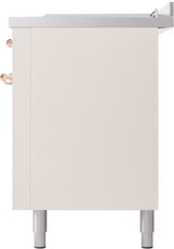 ILVE Nostalgie II 60-Inch Natural Gas Dual Fuel Range with 7 Burners, Griddle, & French Top with Triple Glass Door Oven in Antique White with Copper Trim (UP60FSNMPAWP)