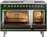 ILVE Nostalgie II 48-Inch Dual Fuel Freestanding Range in Emerald Green with Copper Trim (UP48FNMPEGPLP)