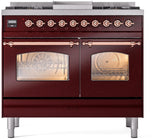 ILVE Nostalgie II 40-Inch Dual Fuel Freestanding Range in Burgundy with Copper Trim (UPD40FNMPBUPLP)