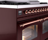 ILVE Nostalgie II 40-Inch Dual Fuel Freestanding Range in Burgundy with Copper Trim (UPD40FNMPBUPLP)