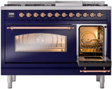ILVE Nostalgie II 48-Inch Dual Fuel Freestanding Range in Midnight Blue with Copper Trim (UP48FNMPMBPLP)