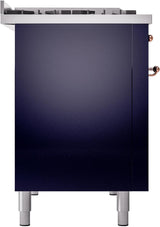 ILVE Nostalgie II 48-Inch Dual Fuel Freestanding Range in Midnight Blue with Copper Trim (UP48FNMPMBPLP)